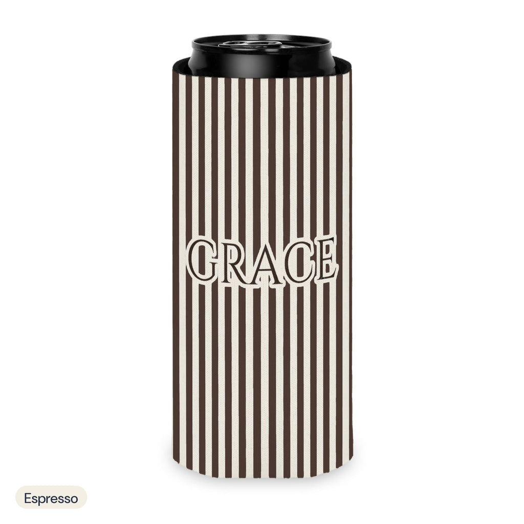 Custom name can cooler, Pinstripe, Slim, Espresso