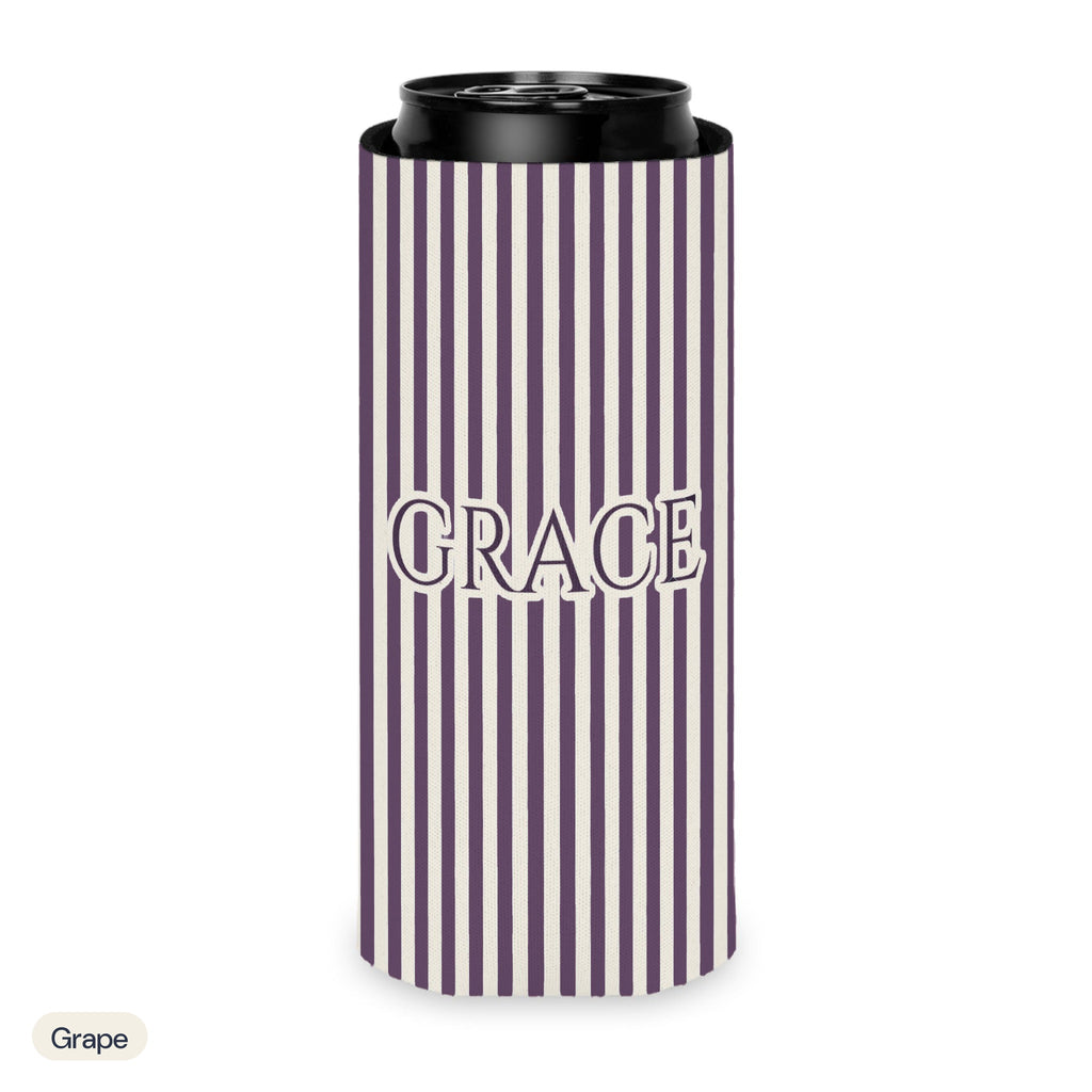 Custom name can cooler, Pinstripe, Slim, Grape