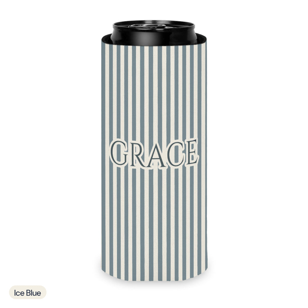 Custom name can cooler, Pinstripe, Slim, Ice Blue