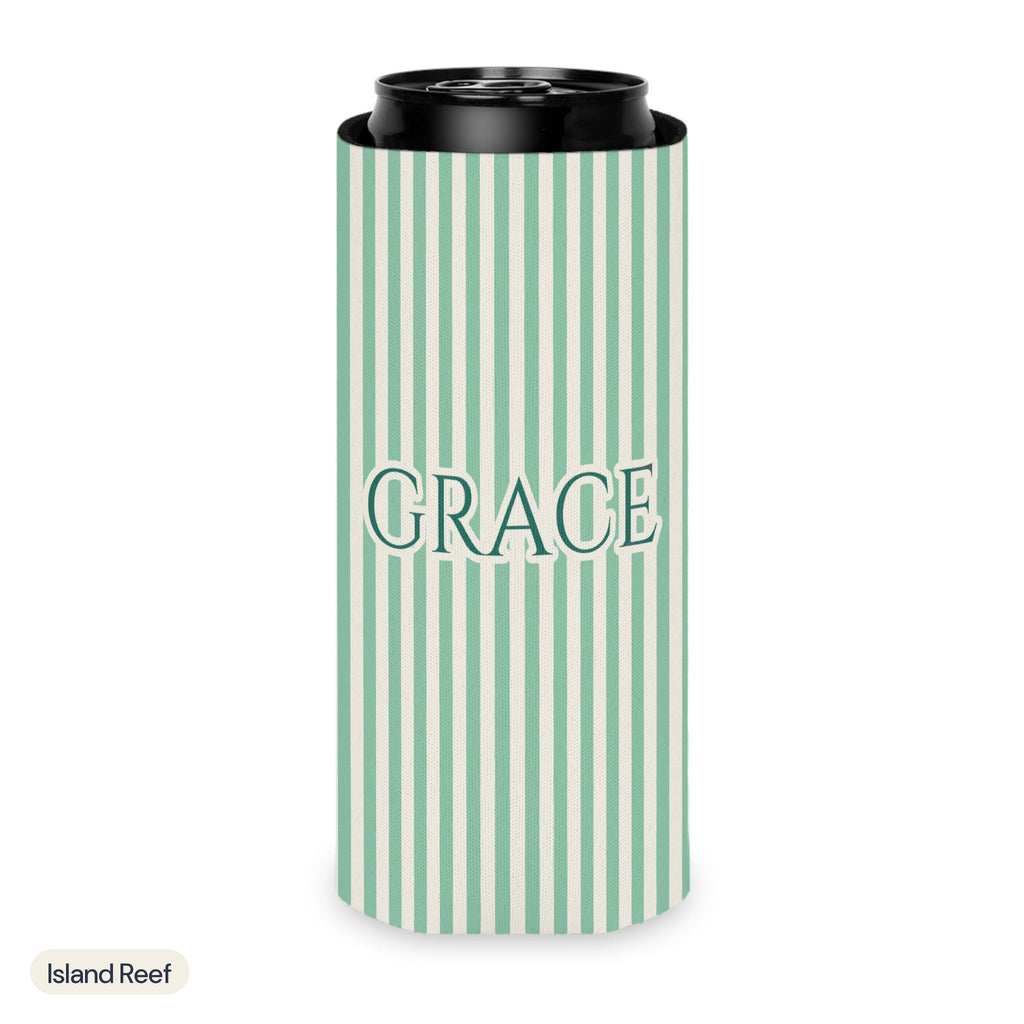 Custom name can cooler, Pinstripe, Slim, Island Reef