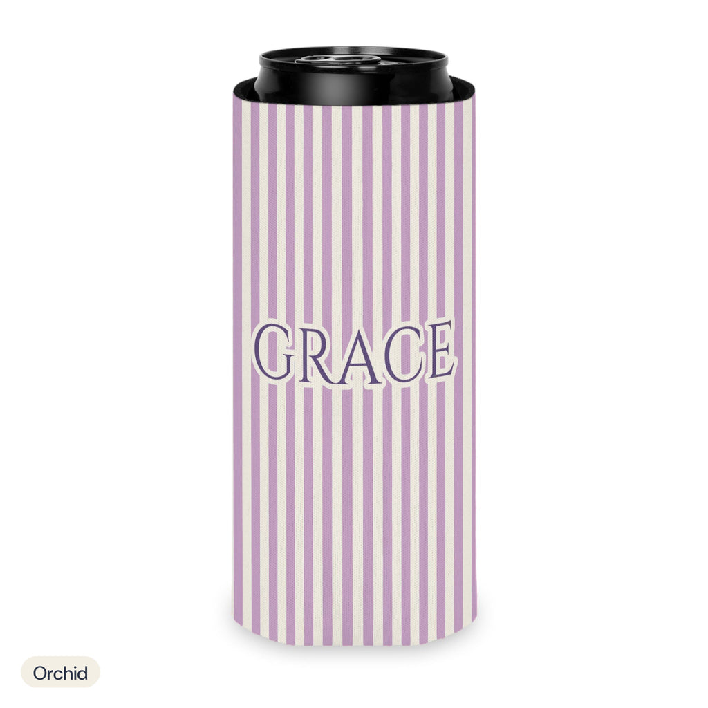Custom name can cooler, Pinstripe, Slim, Orchid
