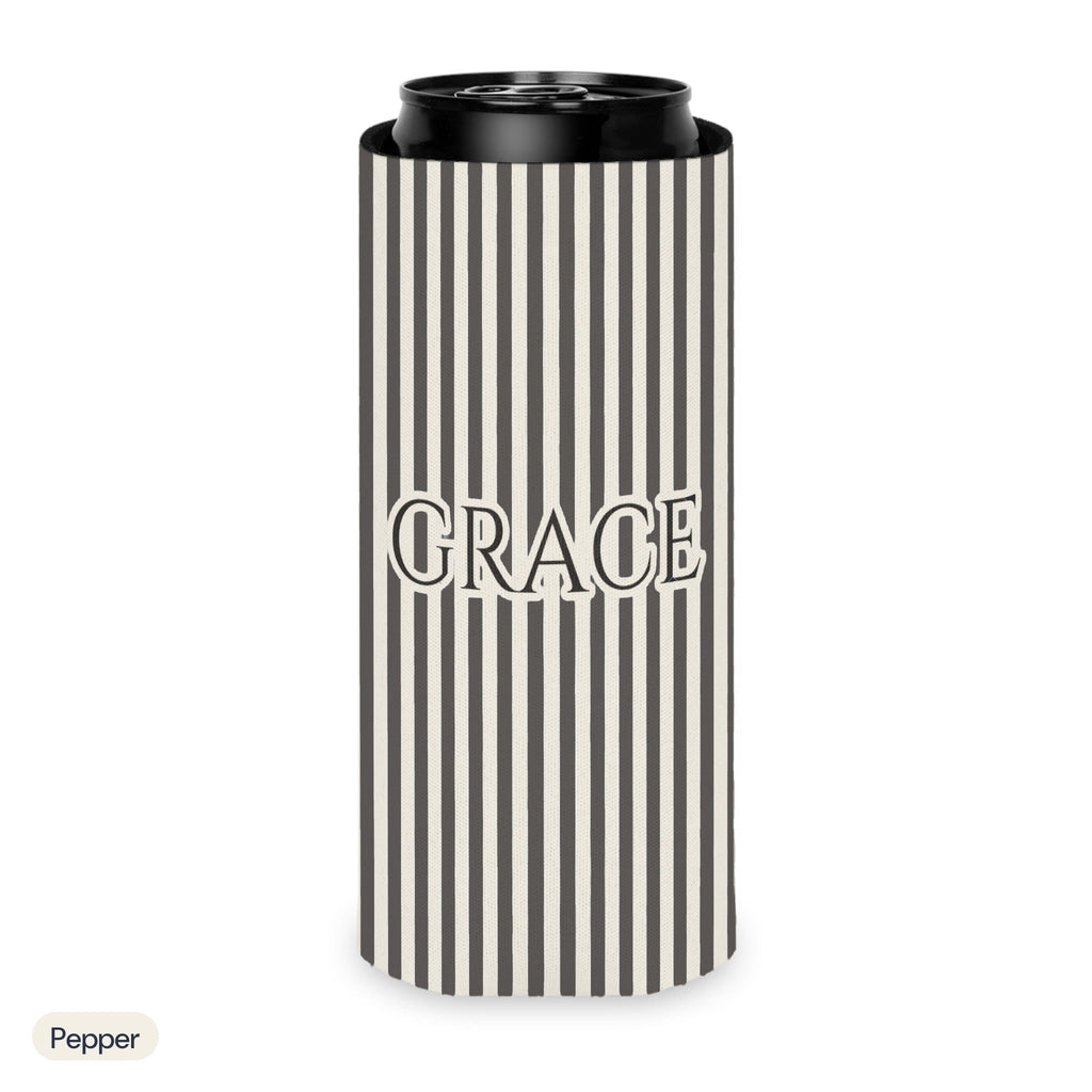 Custom name can cooler, Pinstripe, Slim, Pepper