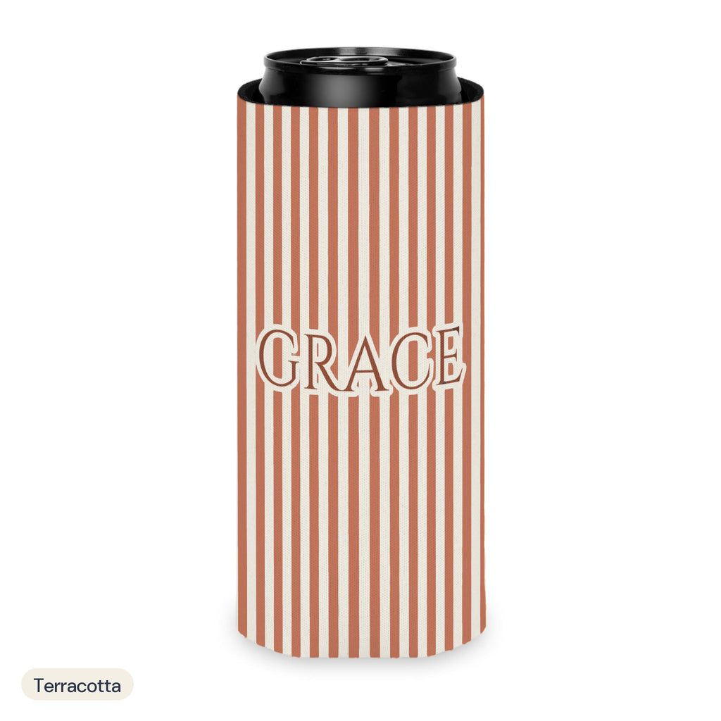 Custom name can cooler, Pinstripe, Slim, Terracotta