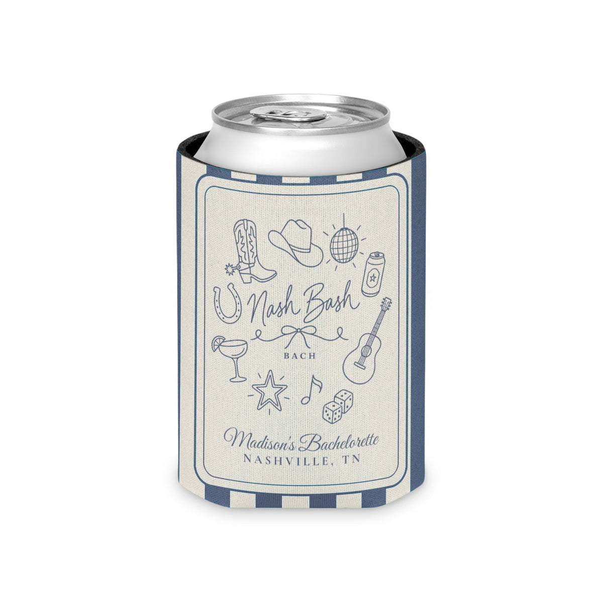 Nash Bash striped can cooler, Blue Jean