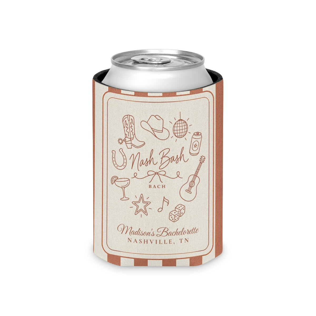 Nash Bash striped can cooler, Terracotta