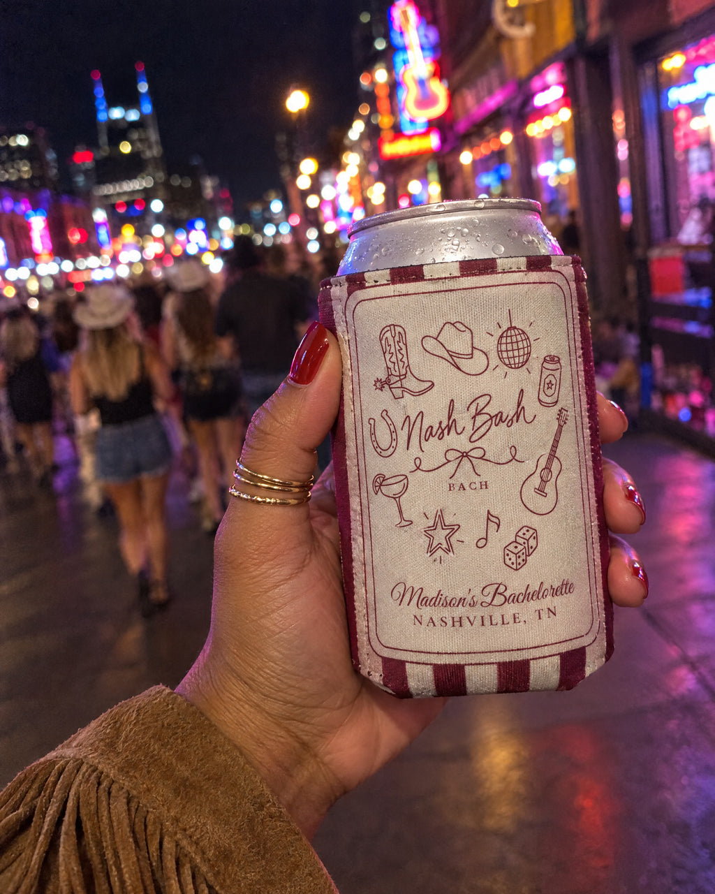 Nash Bash can coolers on a bachelorette trip with the crew