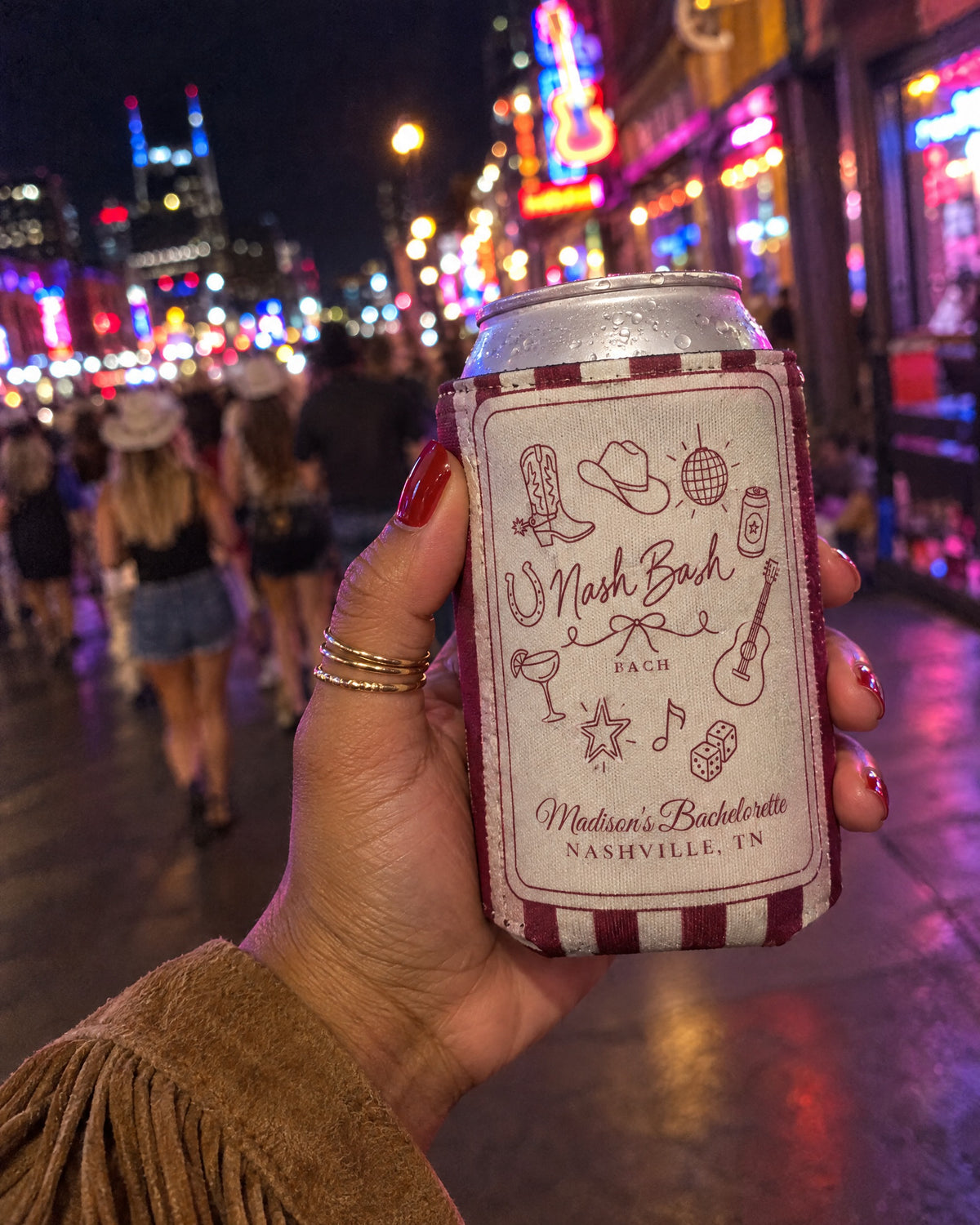 Nash Bash can coolers on a bachelorette trip with the crew