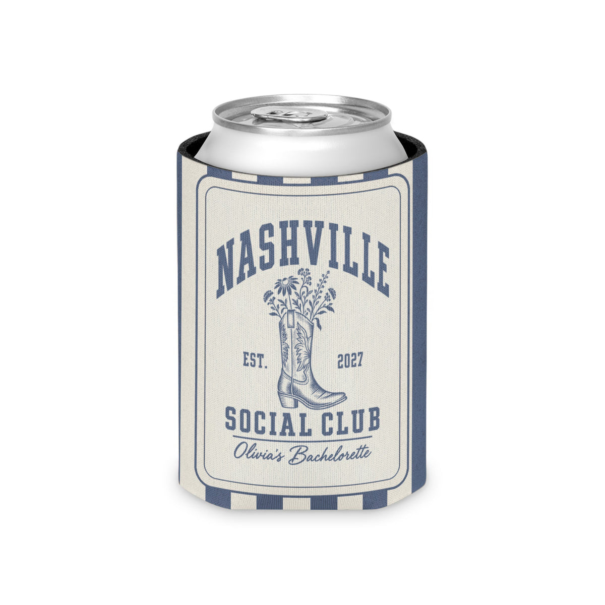 Nashville Social Club striped can cooler, Blue Jean