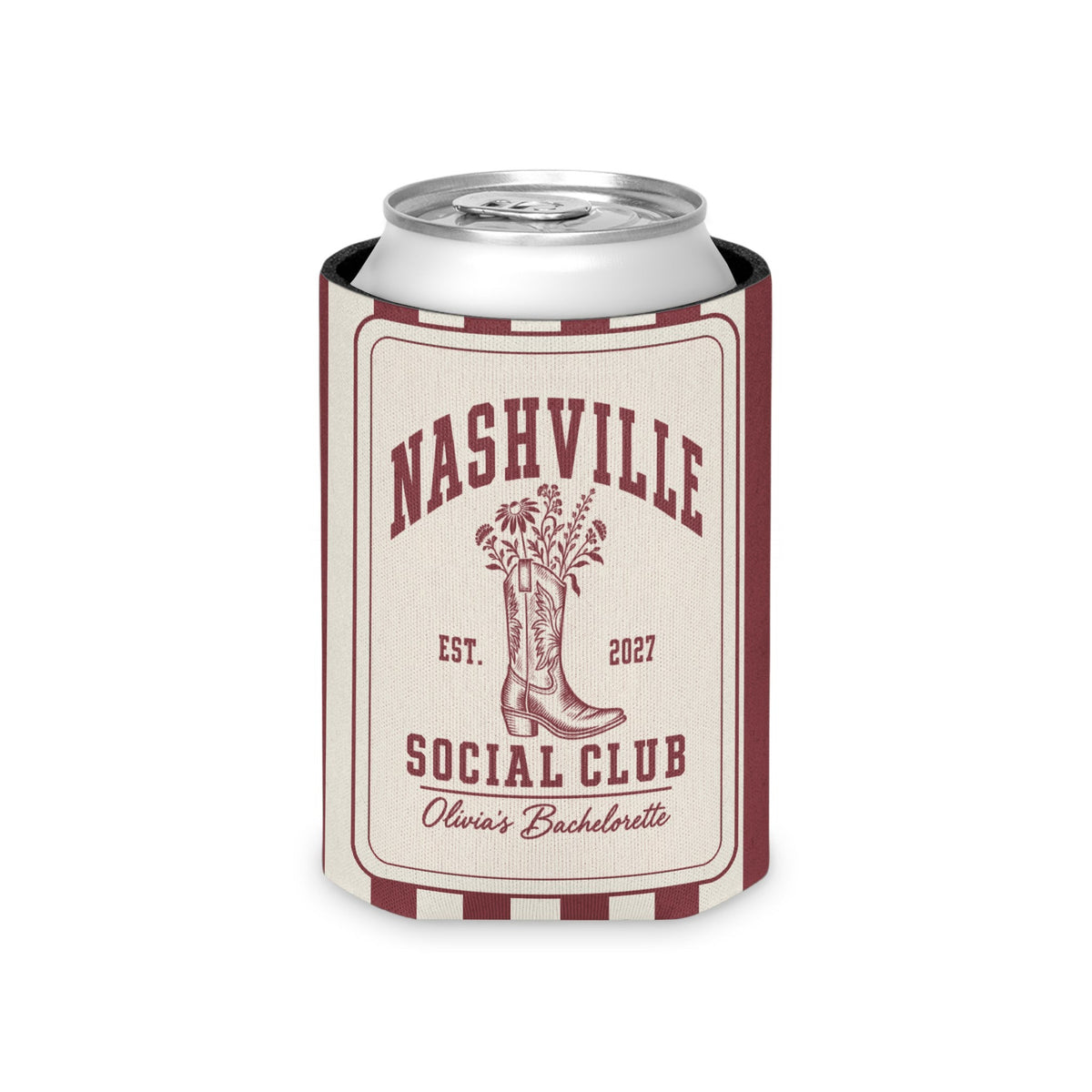 Nashville Social Club striped can cooler, Chili