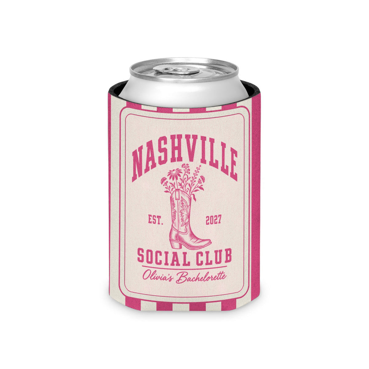 Nashville Social Club striped can cooler, Crunchberry