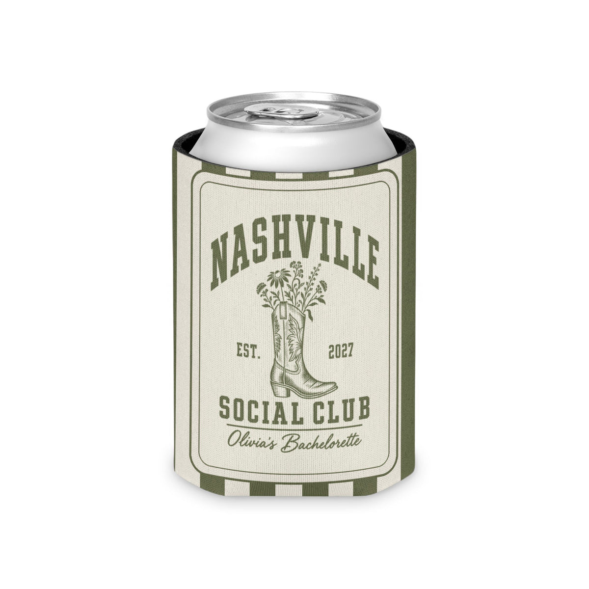 Nashville Social Club striped can cooler, Moss
