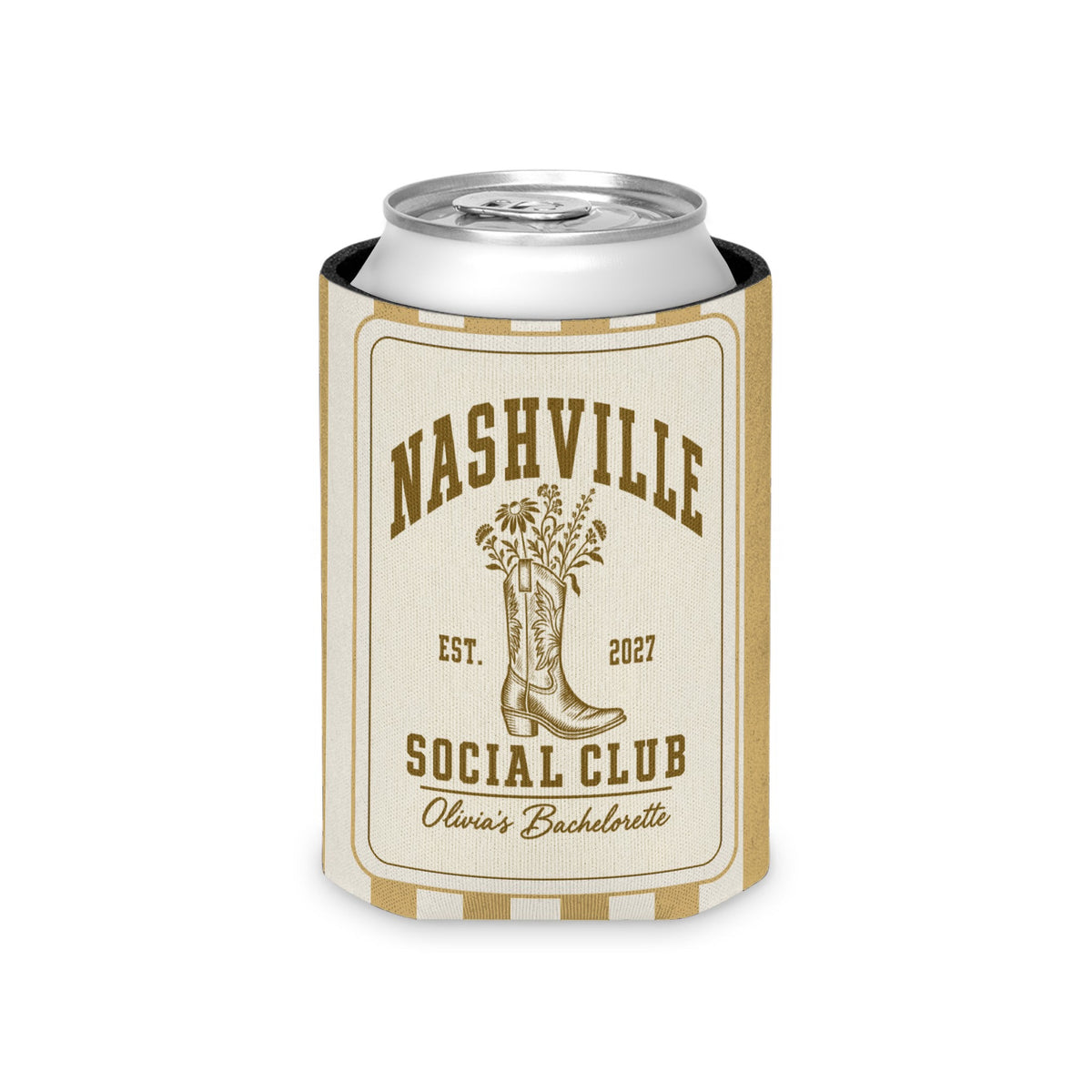 Nashville Social Club striped can cooler, Mustard