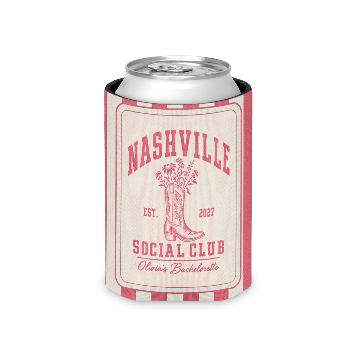 Nashville Social Club striped can cooler, Watermelon
