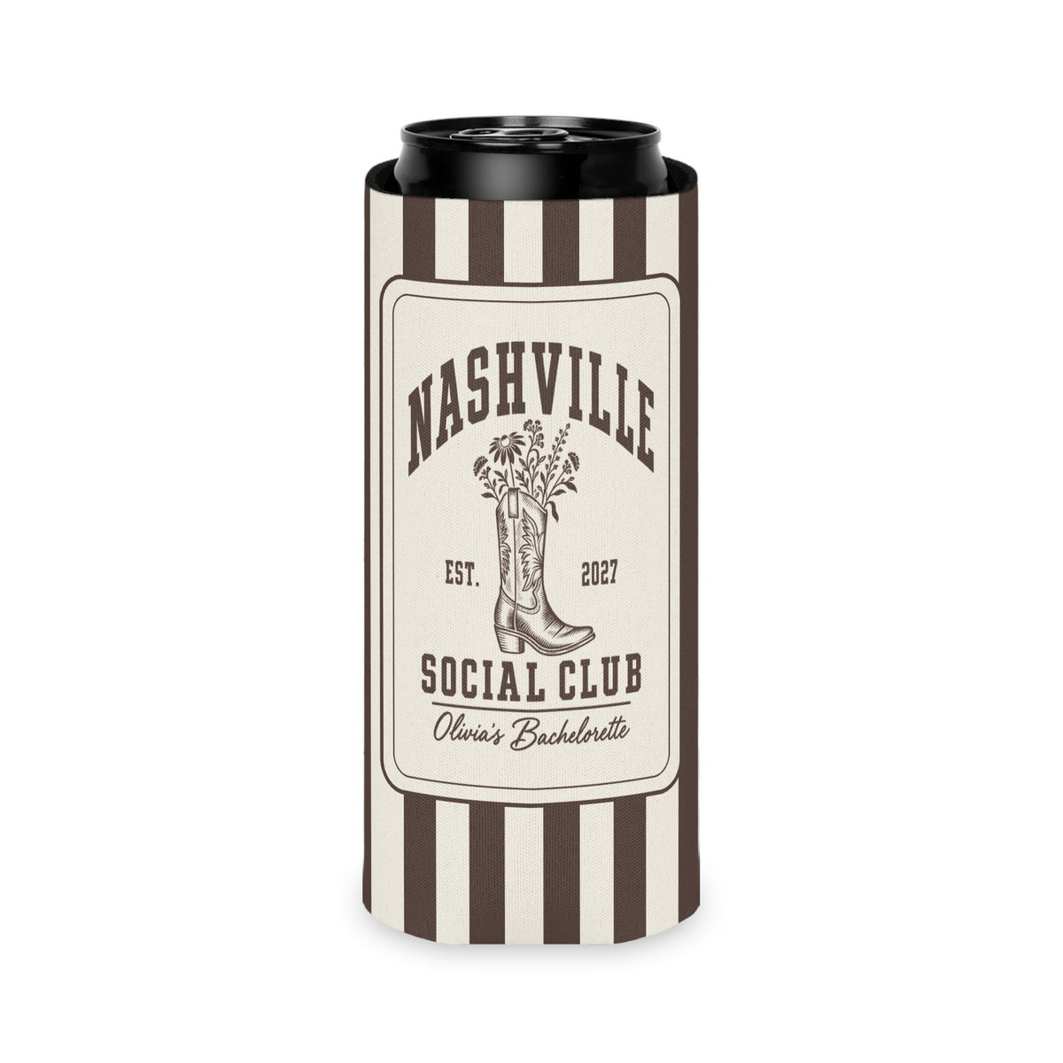 Nashville Social Club slim can cooler for tall seltzer cans, Espresso