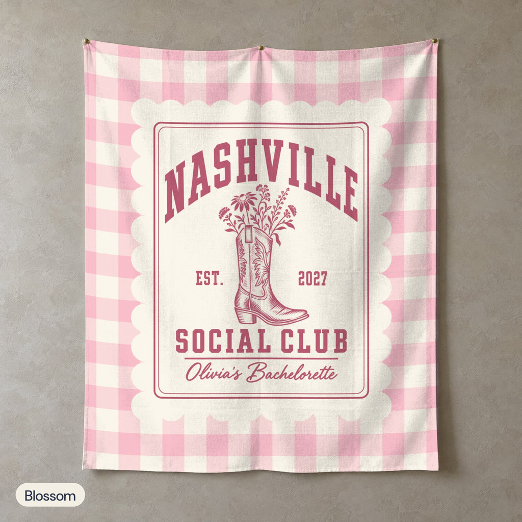 Nashville Social Club gingham scallop wall tapestry, Blossom