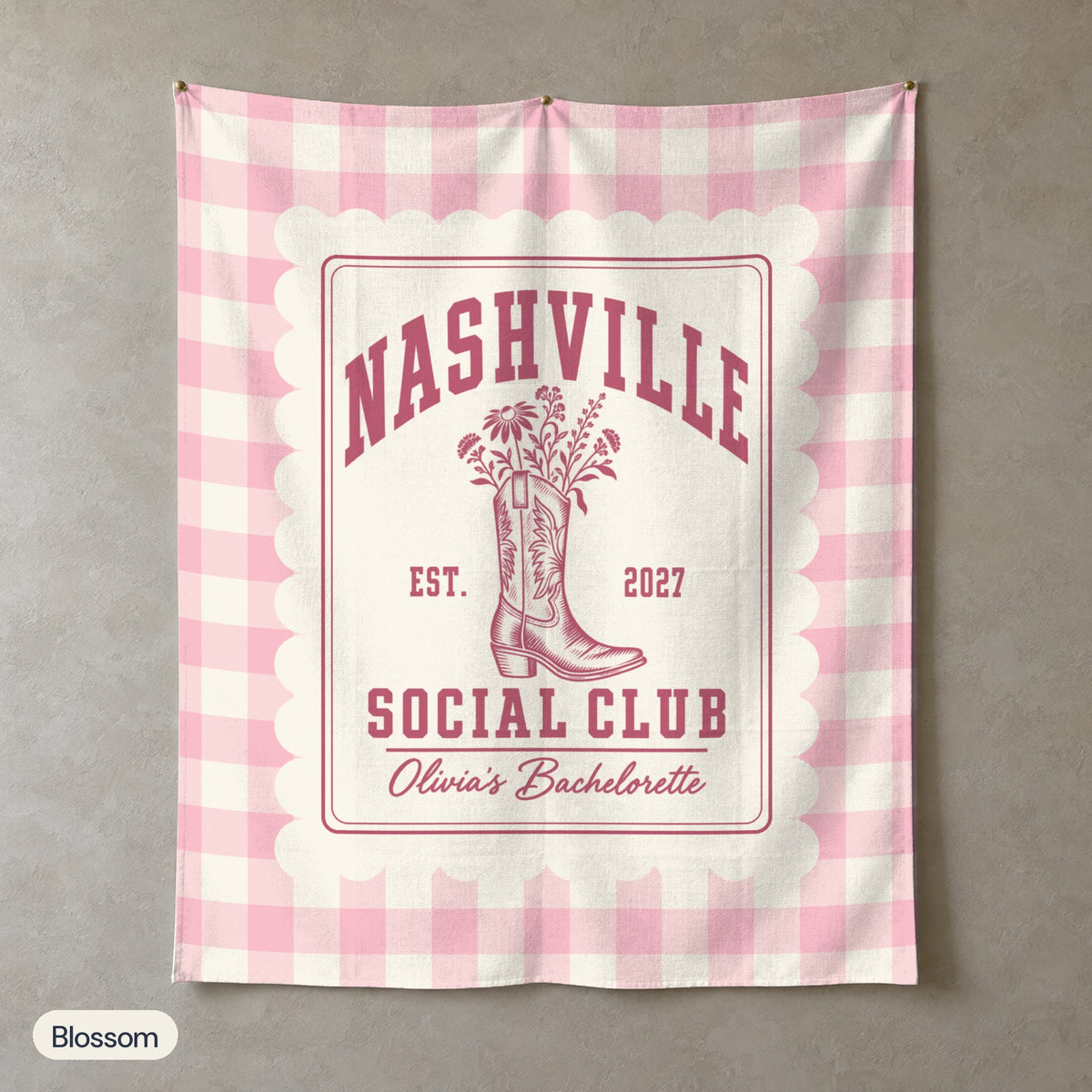 Nashville Social Club gingham scallop wall tapestry, Blossom