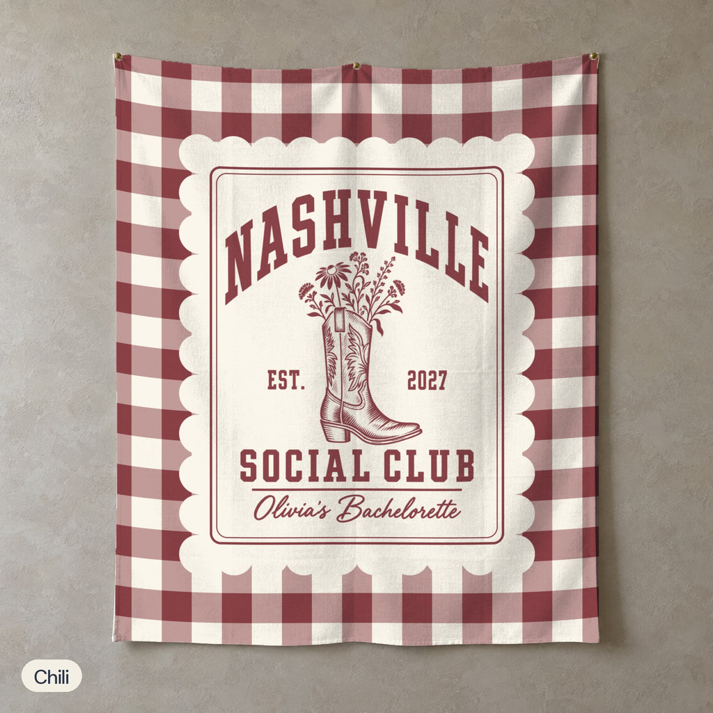 Nashville Social Club gingham scallop wall tapestry, Chili