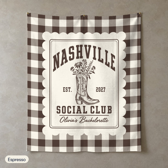 Nashville Social Club gingham scallop wall tapestry, Espresso