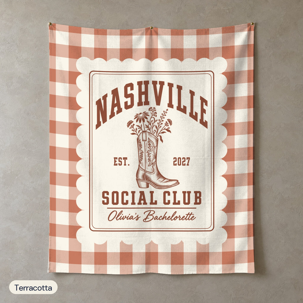 Nashville Social Club gingham scallop wall tapestry, Terracotta
