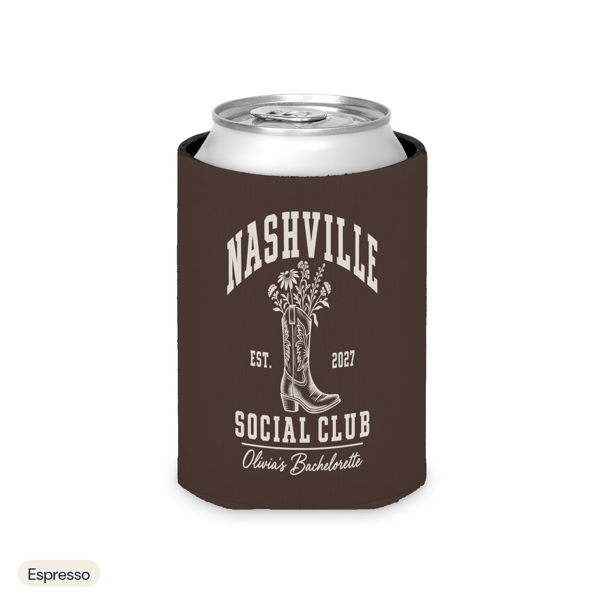 Nashville Social Club solid can cooler, Regular, Espresso