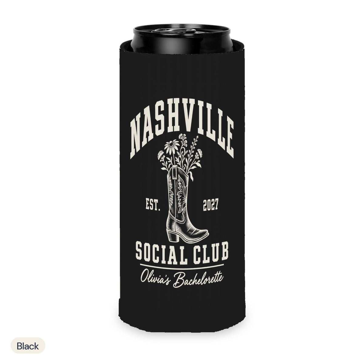 Nashville Social Club solid can cooler, Slim, Black