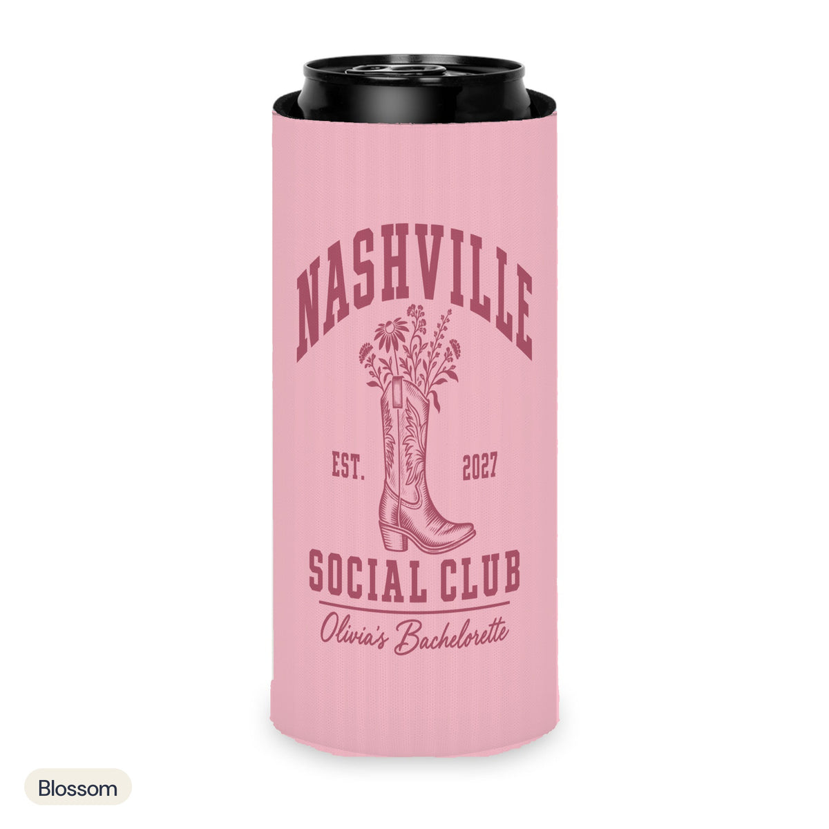 Nashville Social Club solid can cooler, Slim, Blossom