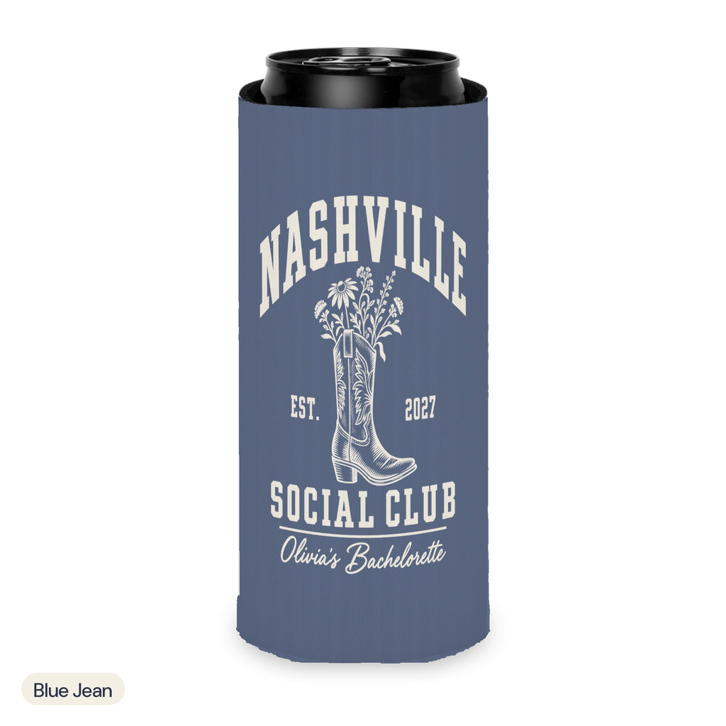 Nashville Social Club solid can cooler, Slim, Blue Jean