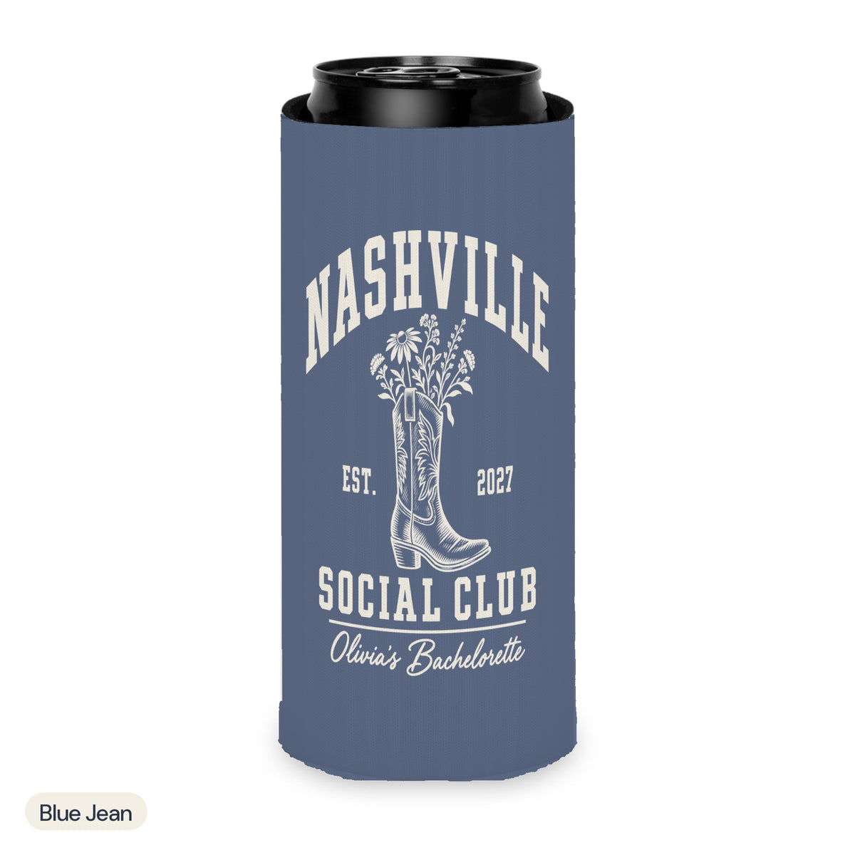 Nashville Social Club solid can cooler, Slim, Blue Jean
