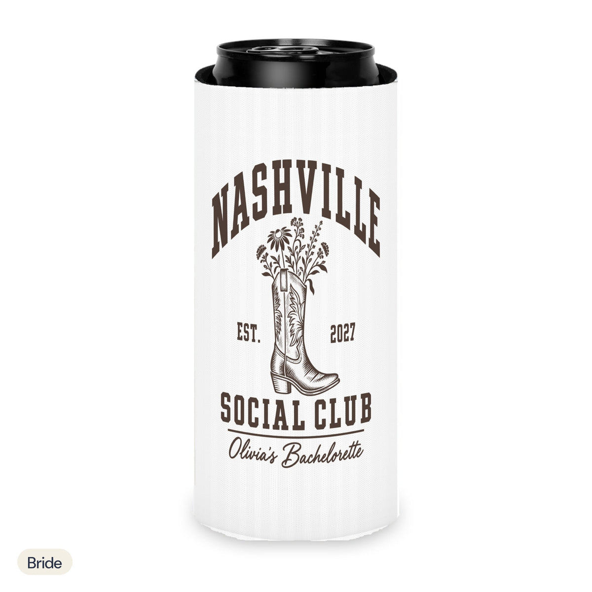 Nashville Social Club solid can cooler, Slim, Bride