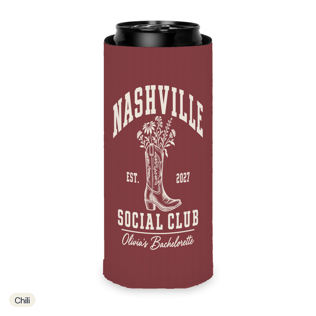 Nashville Social Club solid can cooler, Slim, Chili