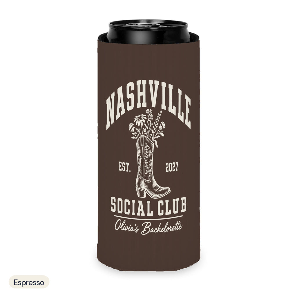 Nashville Social Club solid can cooler, Slim, Espresso