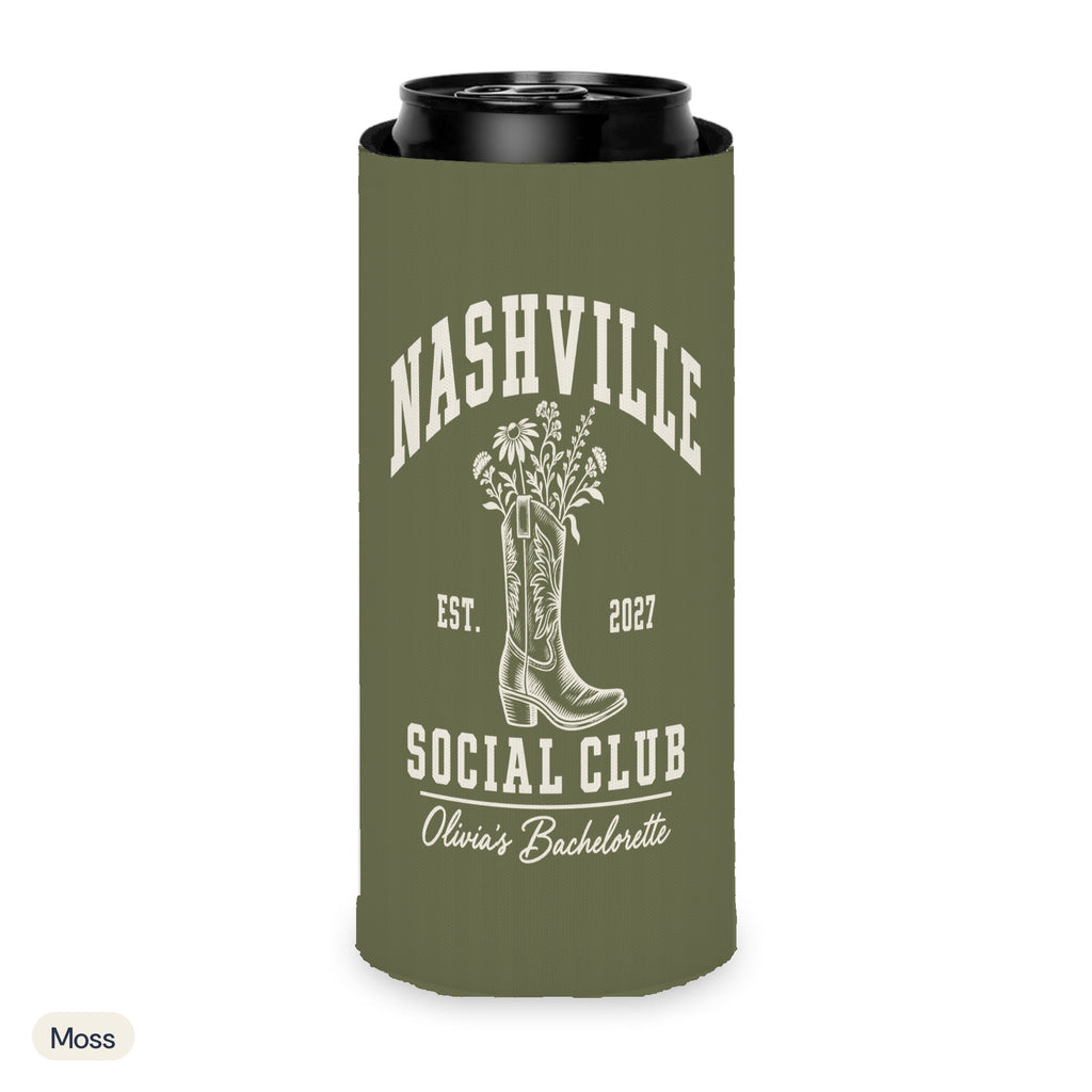Nashville Social Club solid can cooler, Slim, Moss