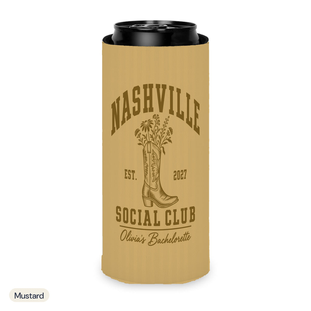 Nashville Social Club solid can cooler, Slim, Mustard