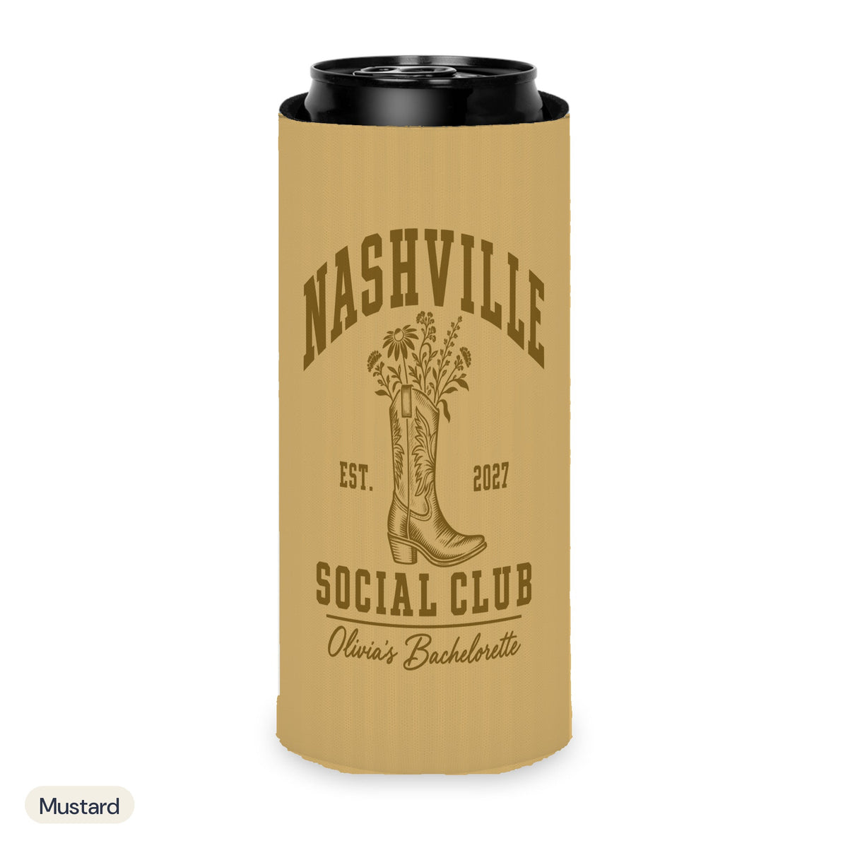 Nashville Social Club solid can cooler, Slim, Mustard