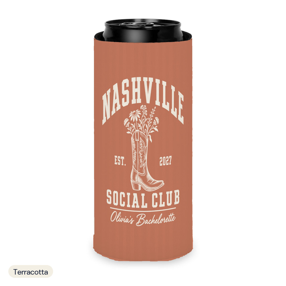 Nashville Social Club solid can cooler, Slim, Terracotta