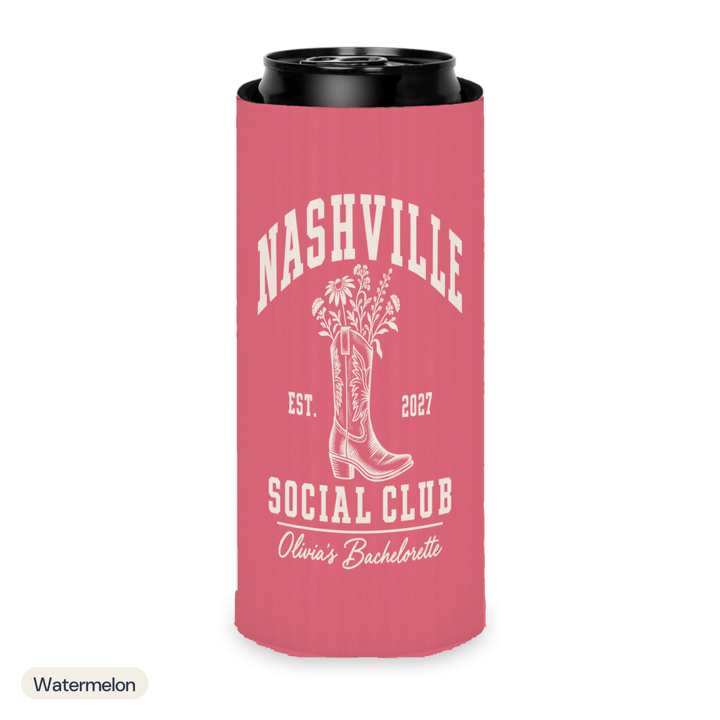 Nashville Social Club solid can cooler, Slim, Watermelon