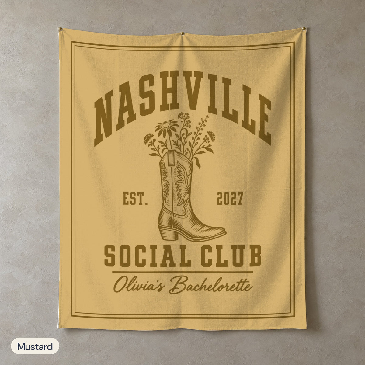 Nashville Social Club solid wall tapestry, Mustard