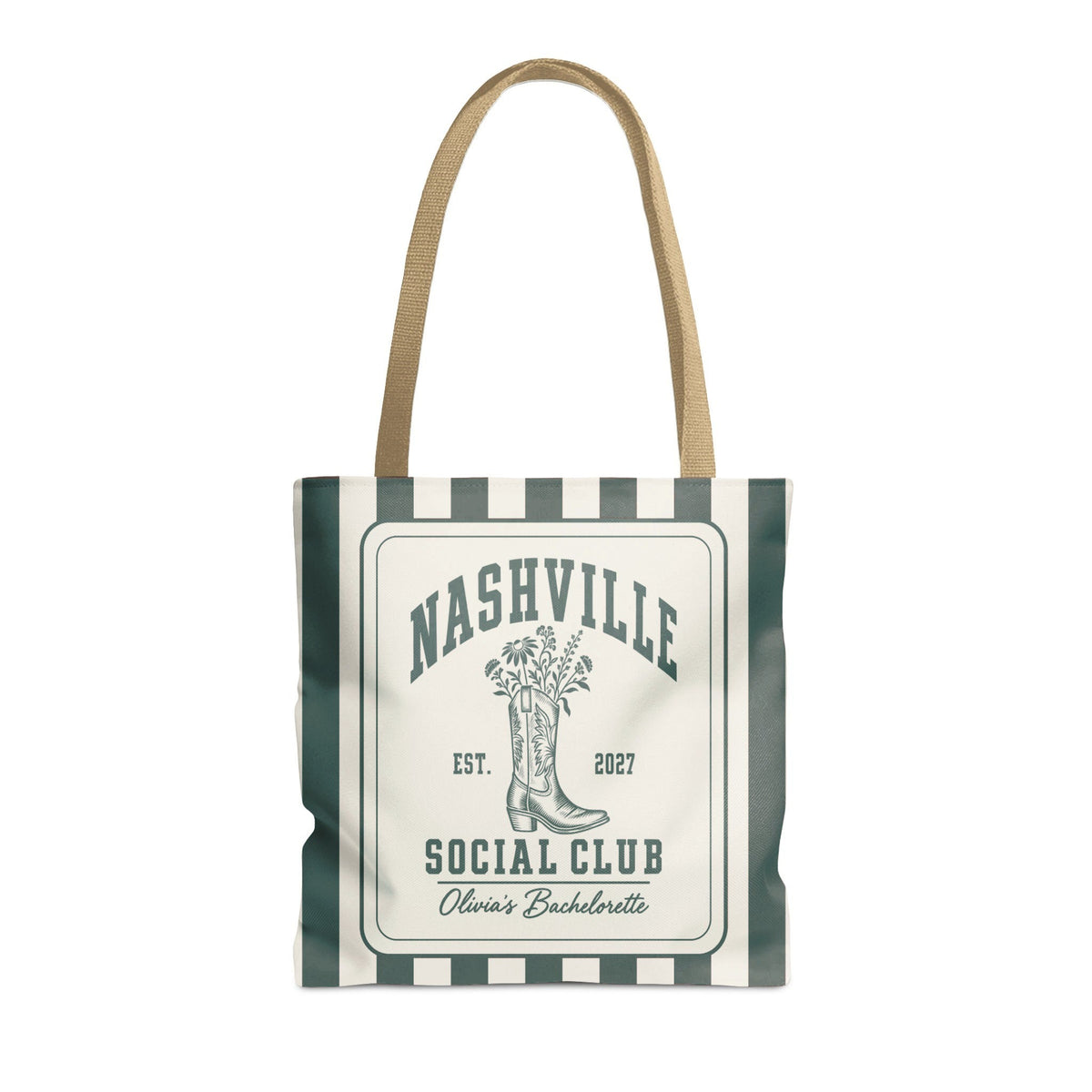 Nashville Social Club striped tote bag, Blue Spruce