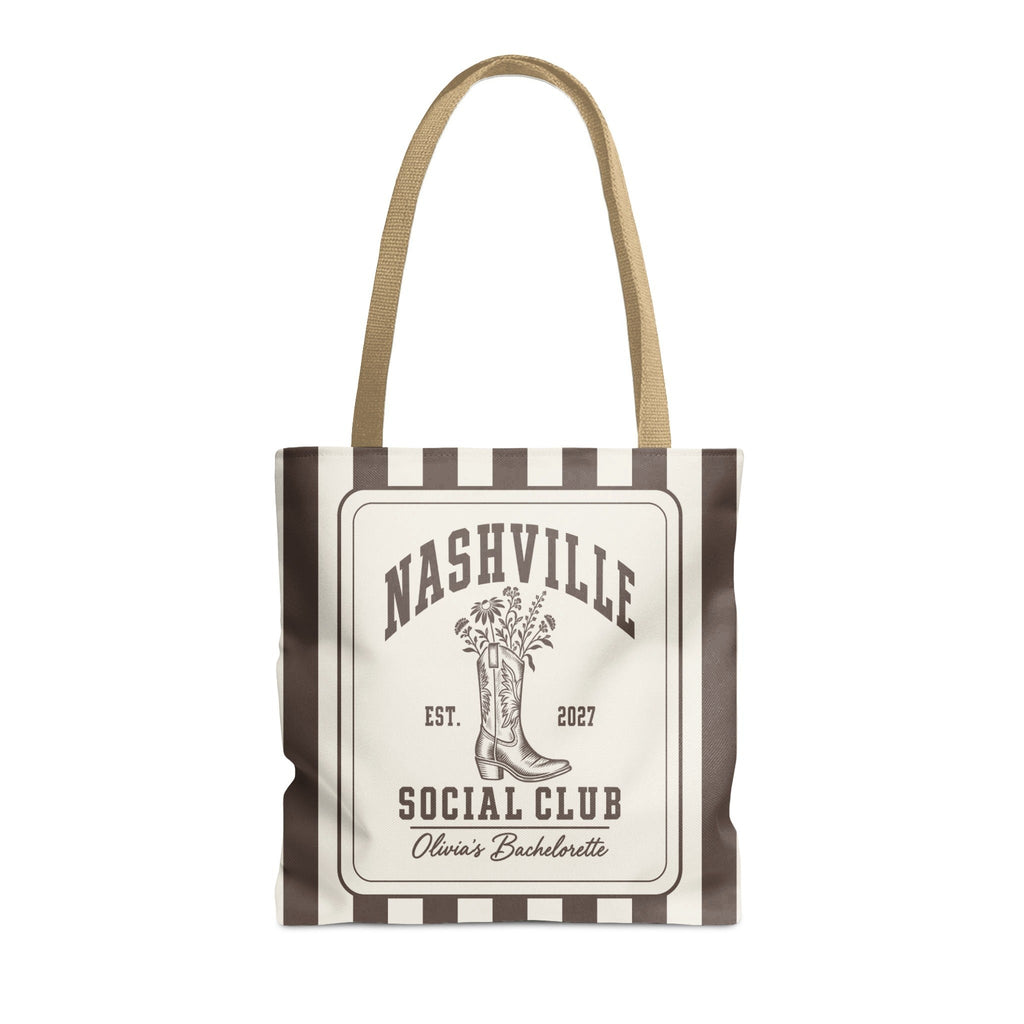 Nashville Social Club striped tote bag, Espresso