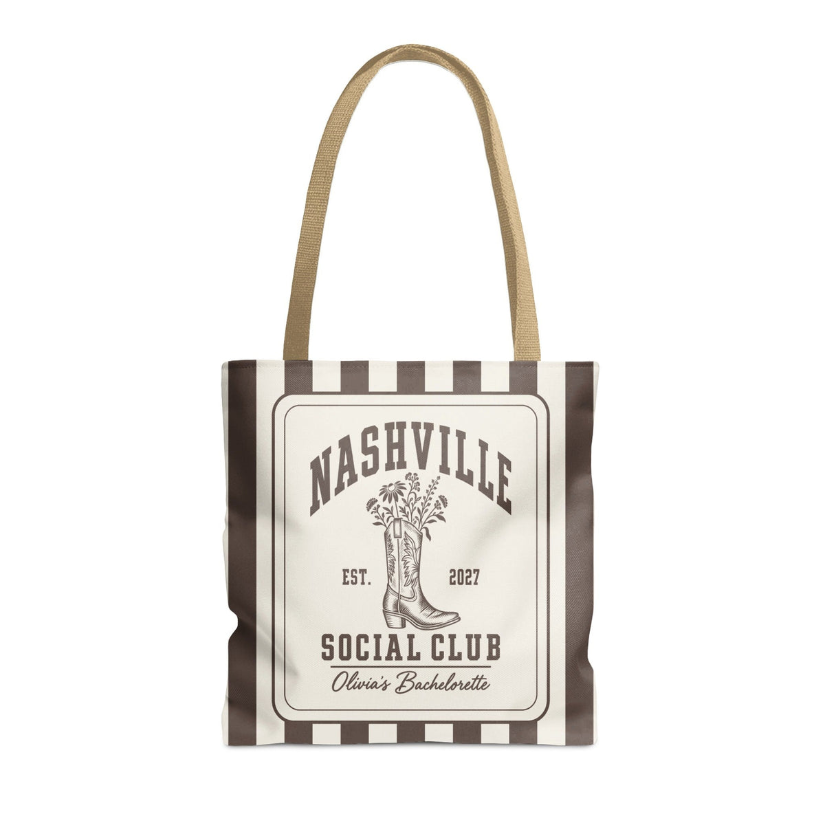 Nashville Social Club striped tote bag, Espresso