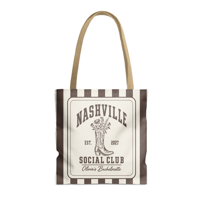 Nashville Social Club striped tote bag, Espresso