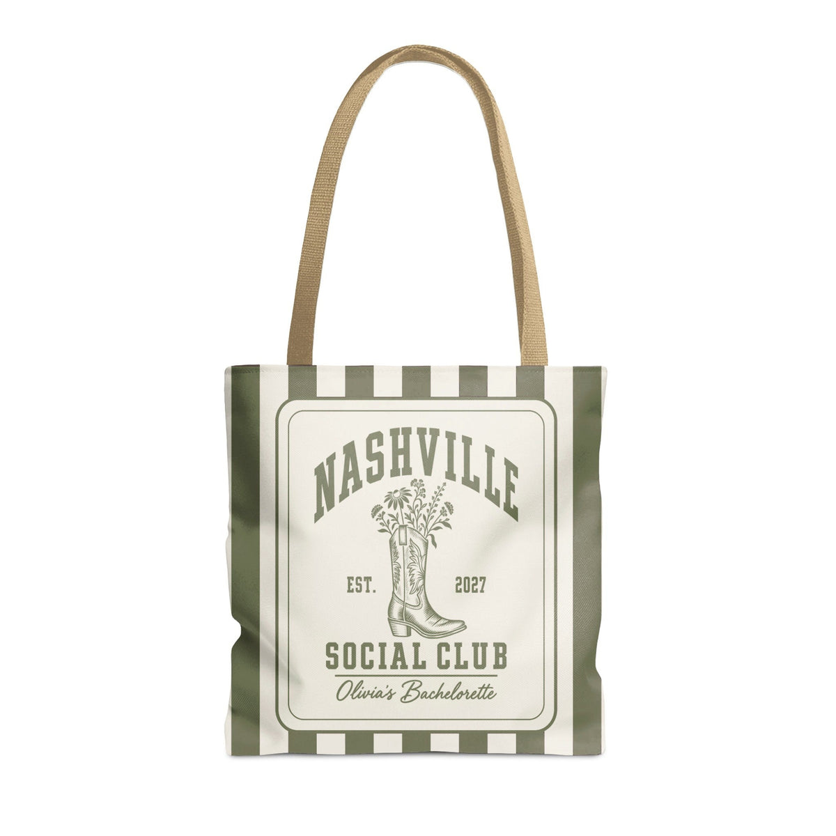 Nashville Social Club striped tote bag, Moss