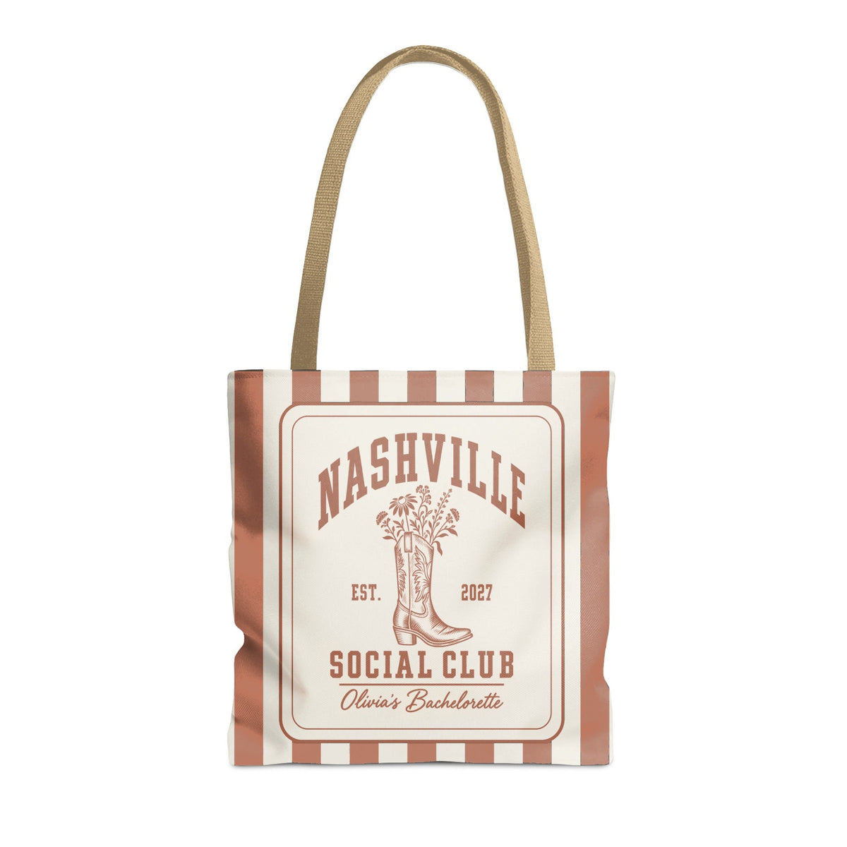 Nashville Social Club striped tote bag, Terracotta