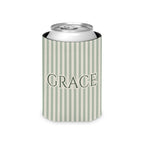 Custom Name Pinstripe Can Cooler, Regular, Bay pinstripes with the name in Deep Sage