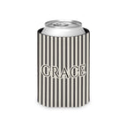 Custom Name Pinstripe Can Cooler, Regular, Pepper pinstripes with the name in Deep Charcoal