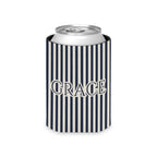 Custom Name Pinstripe Can Cooler, Regular, True Navy pinstripes with the name in True Navy