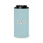 Custom Name Pinstripe Can Cooler, Slim, Lagoon Blue pinstripes with the name in Deep Lagoon
