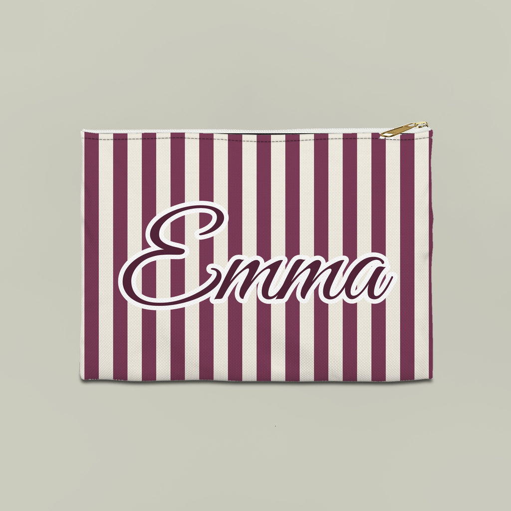 Striped custom name pouch, Large, Berry stripes