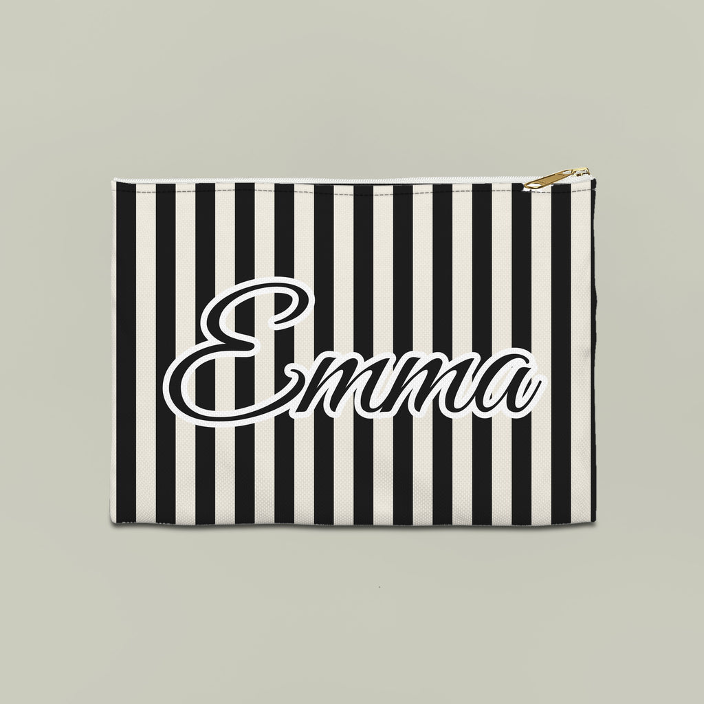 Striped custom name pouch, Large, Black stripes