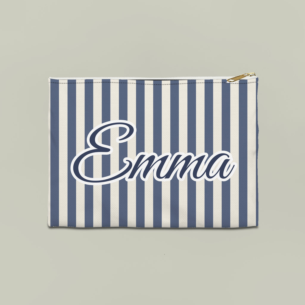 Last Toast On The Coast name pouch, Large, Blue Jean stripes